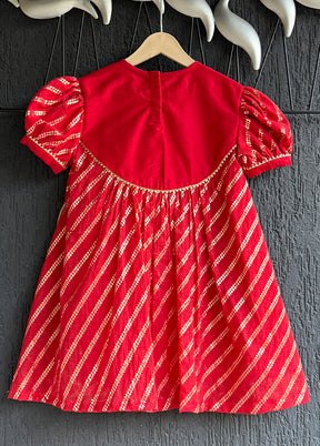 Red Embroidery Work Cotton Dress