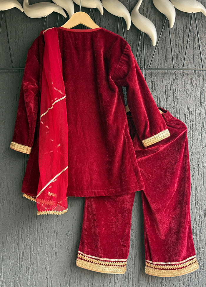 3 Pc Maroon Cotton Suit Set