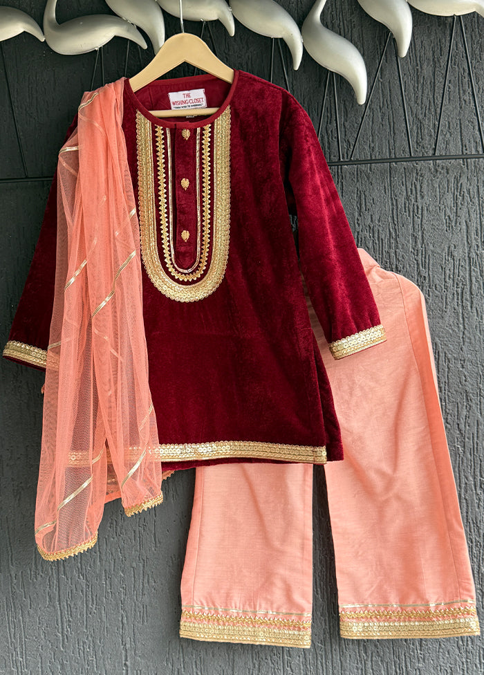 3 Pc Maroon Cotton Suit Set