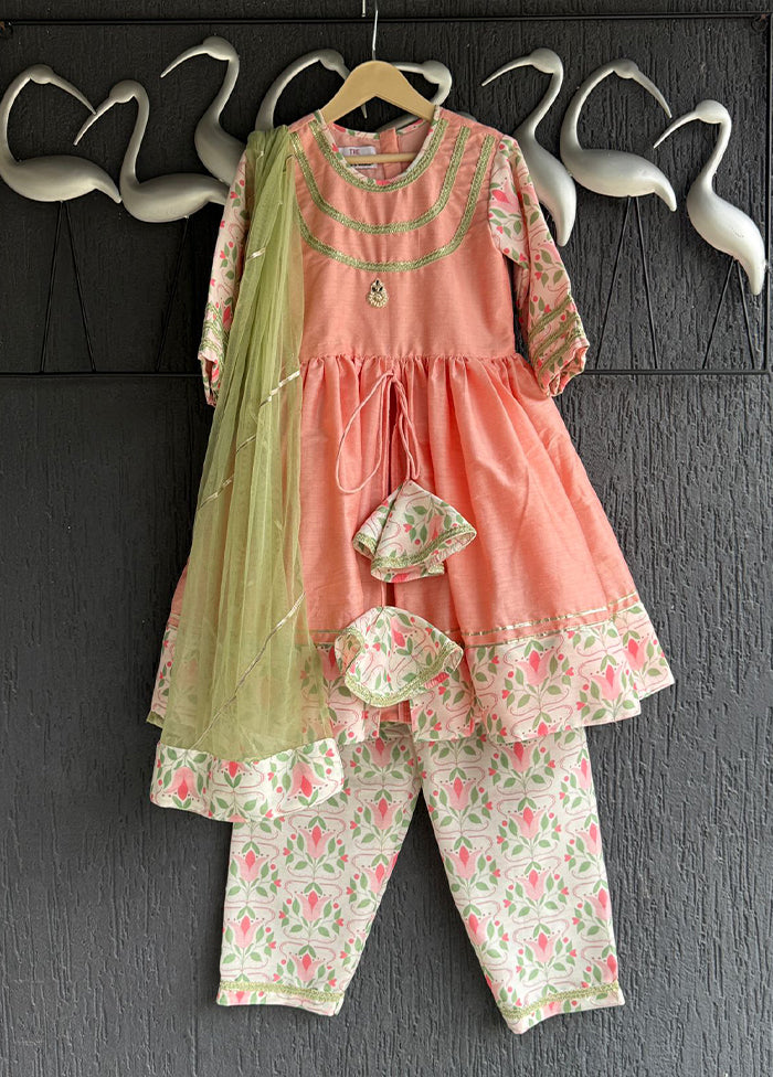3 Pc Peach Silk Suit Set