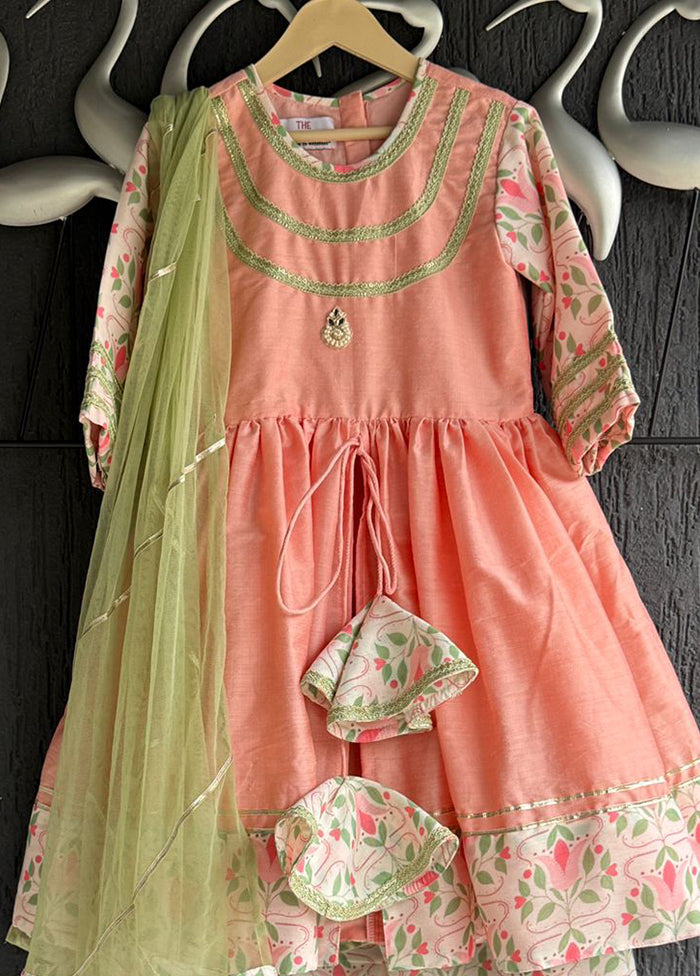 3 Pc Peach Silk Suit Set