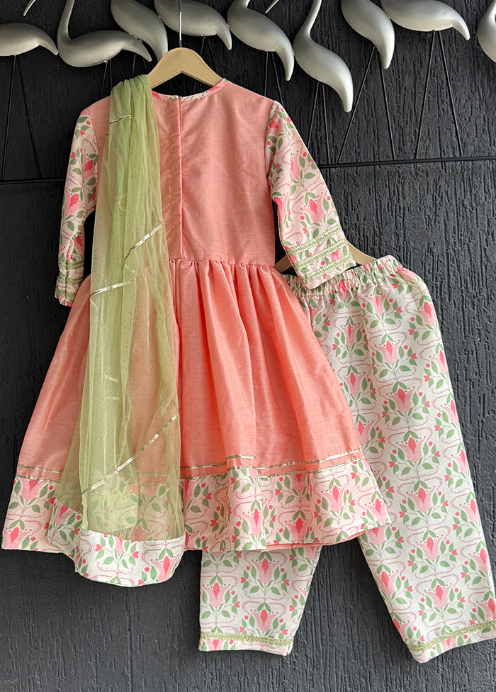 3 Pc Peach Silk Suit Set