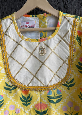 3 Pc Yellow Silk Floral Print Lehenga Set