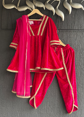 3 Pc Pink Cotton Dhoti set with dupatta