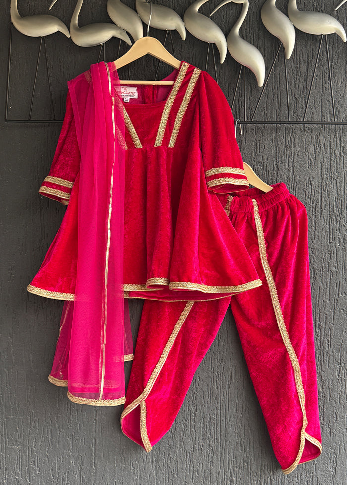 3 Pc Pink Cotton Dhoti set with dupatta