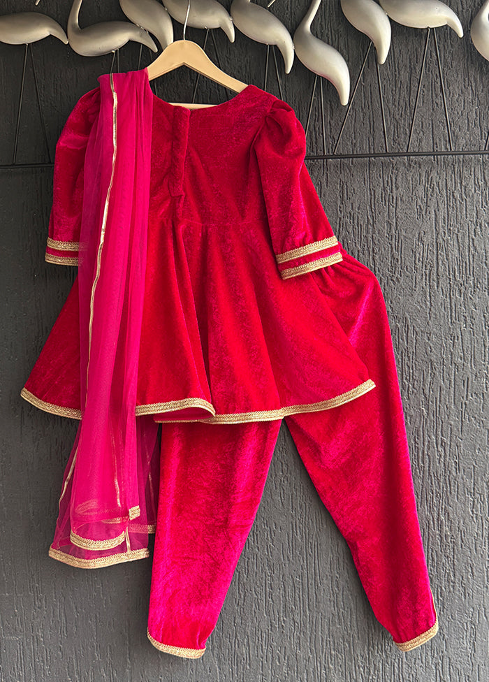 3 Pc Pink Cotton Dhoti set with dupatta