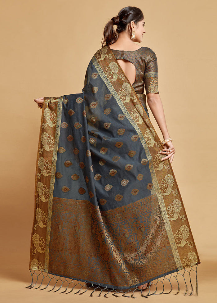 Grey Chanderi Silk Saree With Blouse Piece