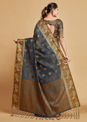 Grey Chanderi Silk Saree With Blouse Piece