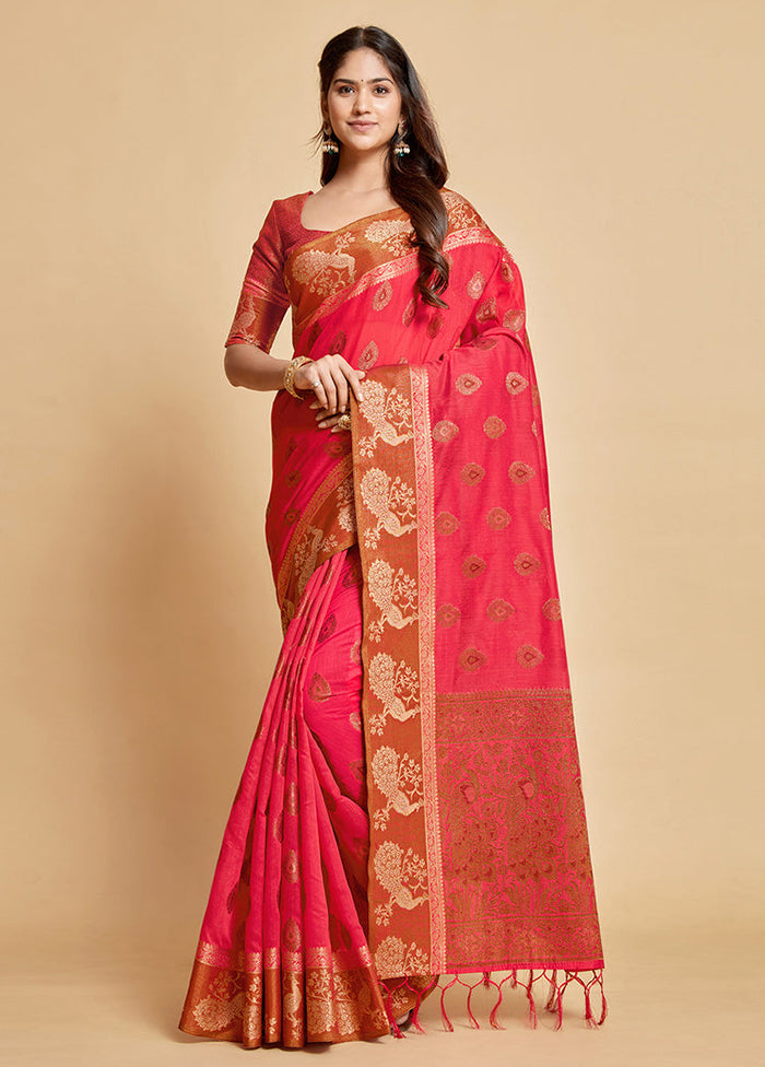 Pink Chanderi Silk Saree With Blouse Piece