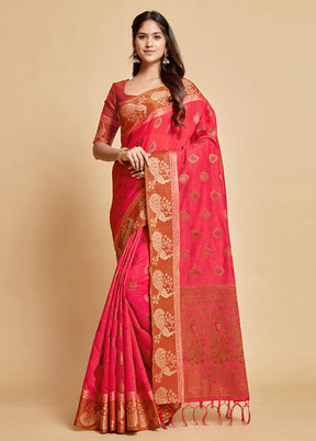 Pink Chanderi Silk Saree With Blouse Piece