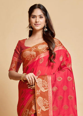Pink Chanderi Silk Saree With Blouse Piece