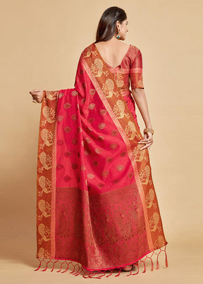 Pink Chanderi Silk Saree With Blouse Piece