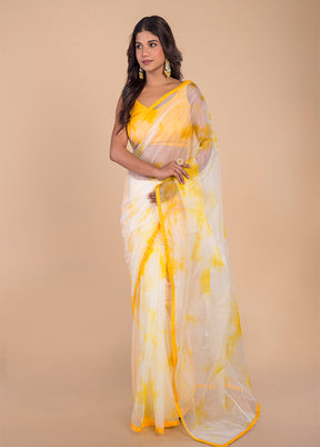 Yellow & White Pure Organza Saree by LUKSE