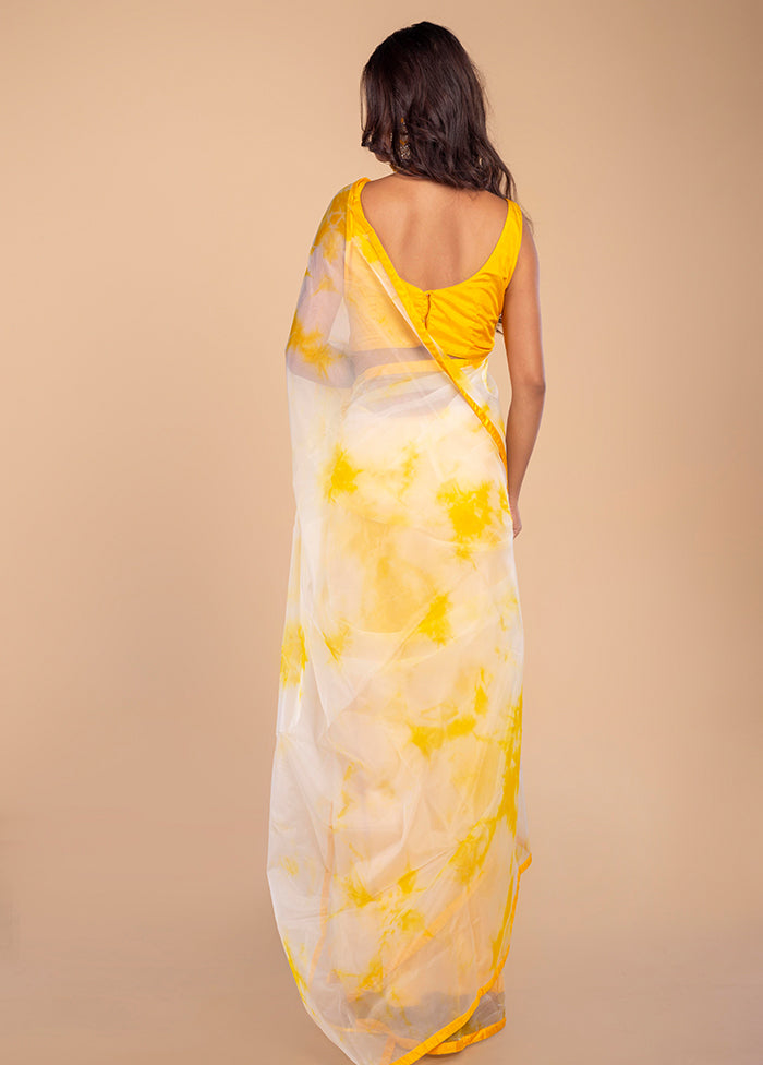 Yellow & White Pure Organza Saree by LUKSE
