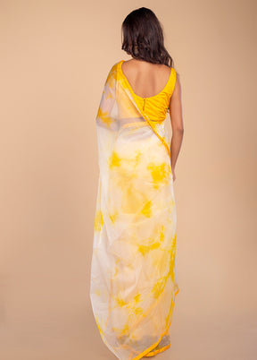 Yellow & White Pure Organza Saree by LUKSE