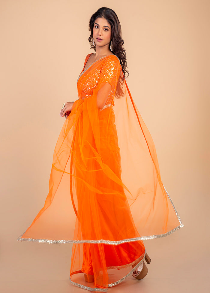 Orange Pure Net Saree by LUKSE