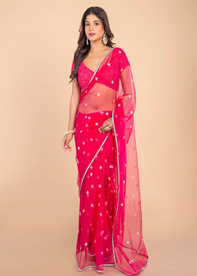 Pink Sequin Net Saree By LUKSE