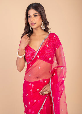 Pink Sequin Net Saree By LUKSE