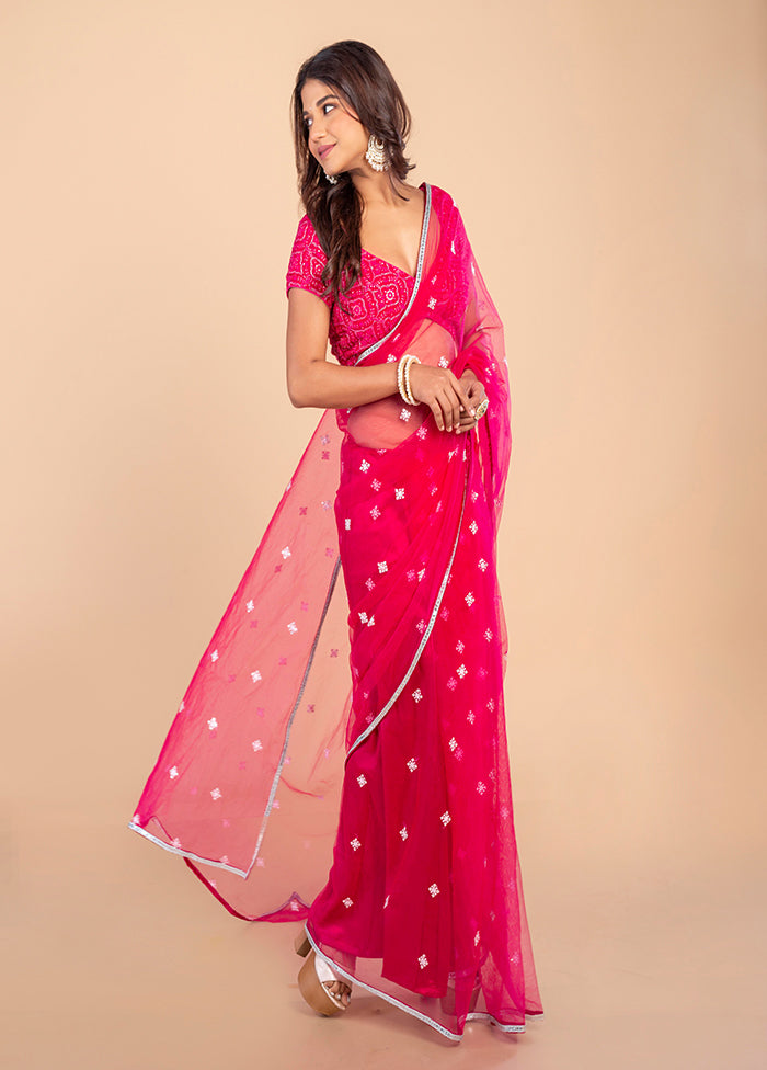 Pink Sequin Net Saree By LUKSE