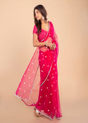 Pink Sequin Net Saree By LUKSE