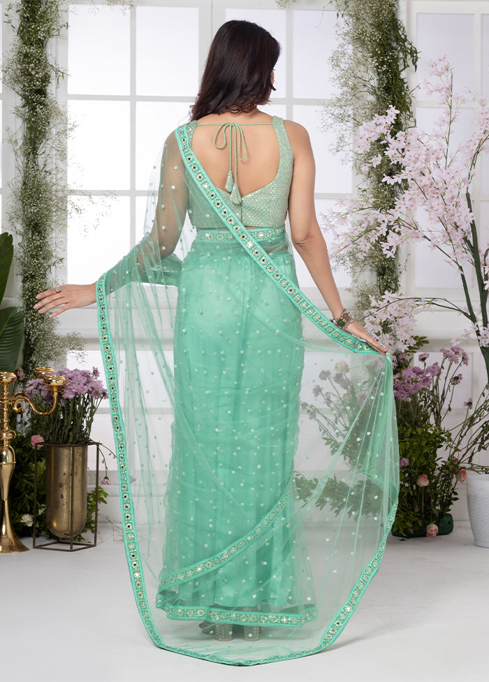 Mint Green Net Butta Saree by LUKSE