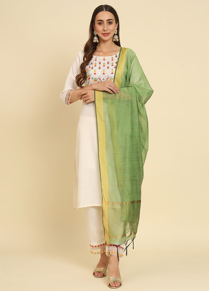 3 Pc White Readymade Silk Dupatta Suit Set