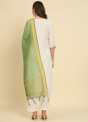 3 Pc White Readymade Silk Dupatta Suit Set