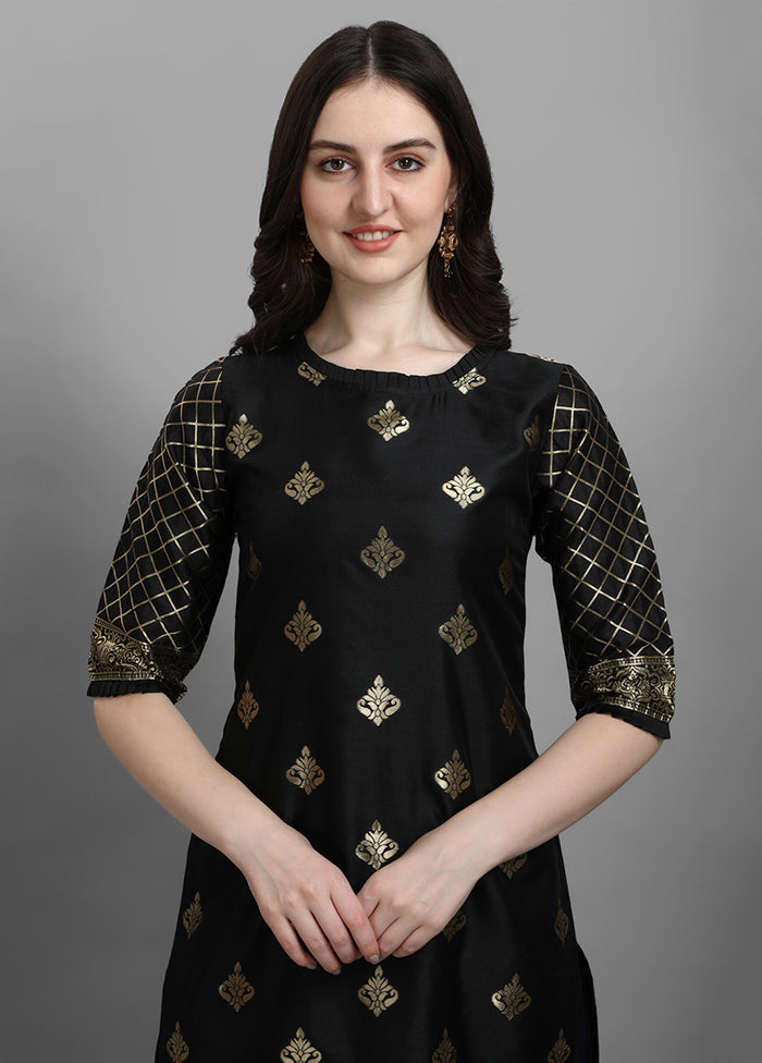 3 Pc Black Readymade Cotton Dupatta Suit Set