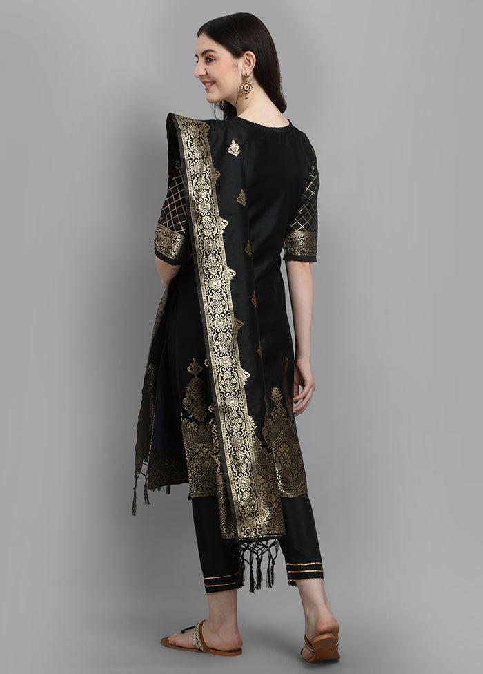 3 Pc Black Readymade Cotton Dupatta Suit Set