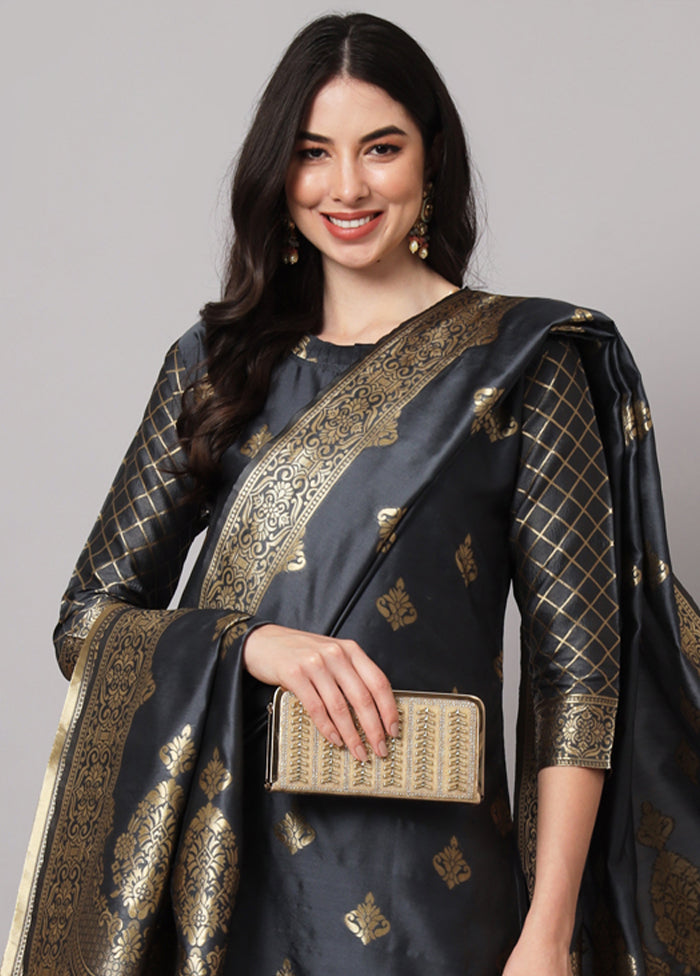 3 Pc Grey Readymade Cotton Dupatta Suit Set