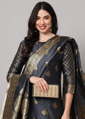 3 Pc Grey Readymade Cotton Dupatta Suit Set