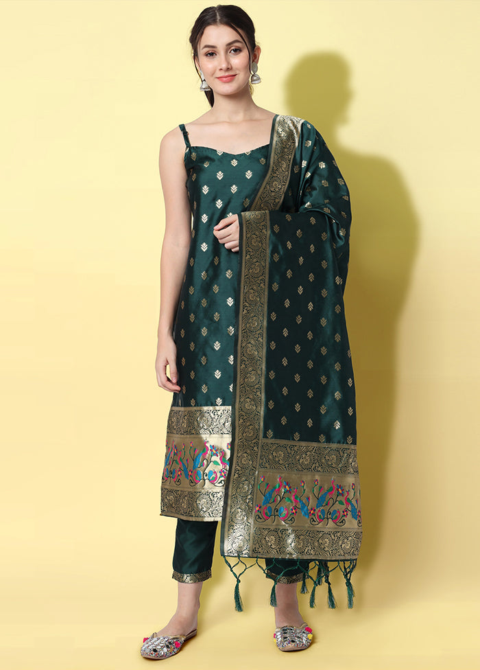 3 Pc Green Readymade Cotton Dupatta Suit Set