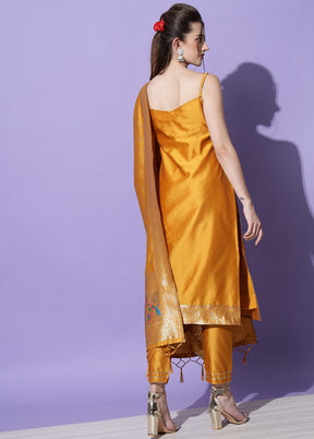 3 Pc Mustard Readymade Cotton Dupatta Suit Set