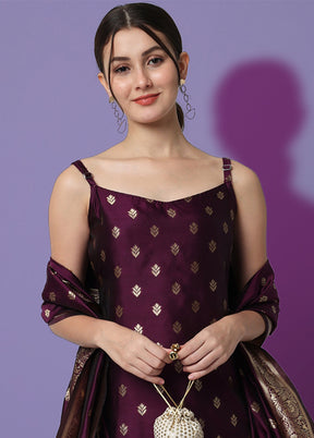 3 Pc Purple Readymade Cotton Dupatta Suit Set