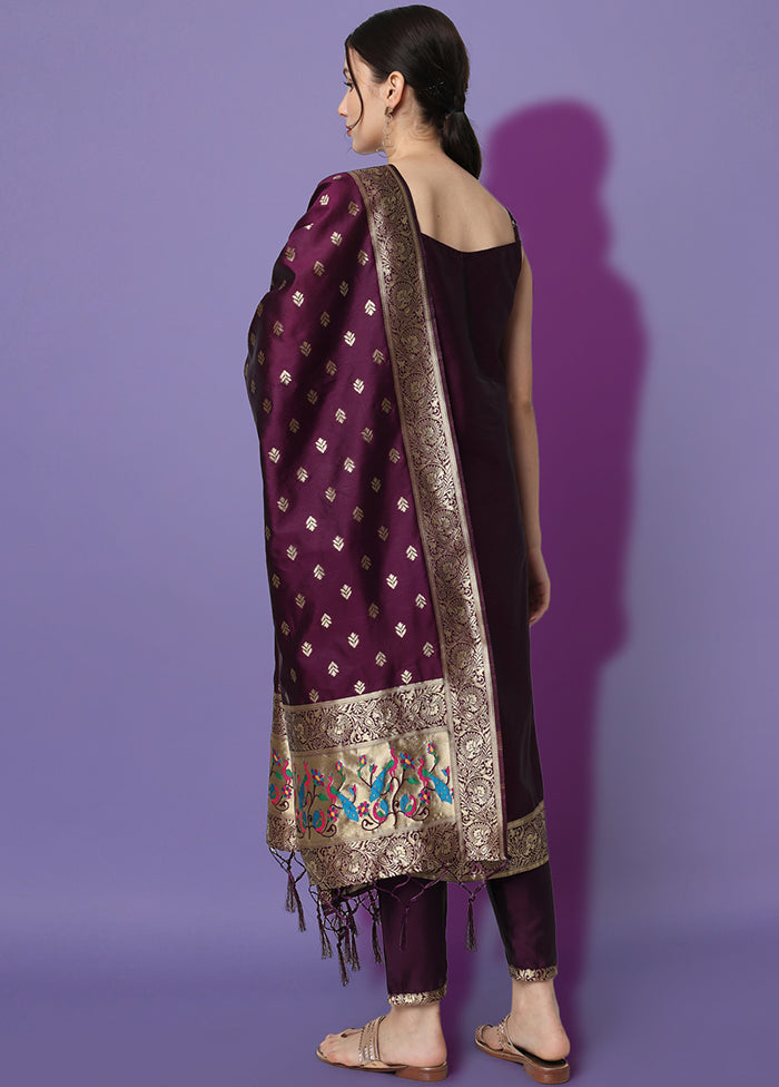3 Pc Purple Readymade Cotton Dupatta Suit Set