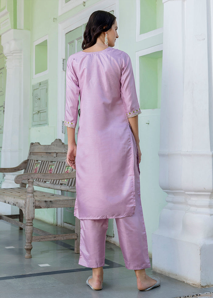 3 Pc Lavender Readymade Silk Dupatta Suit Set