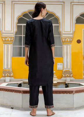 3 Pc Black Pure Readymade Silk Dupatta Suit Set