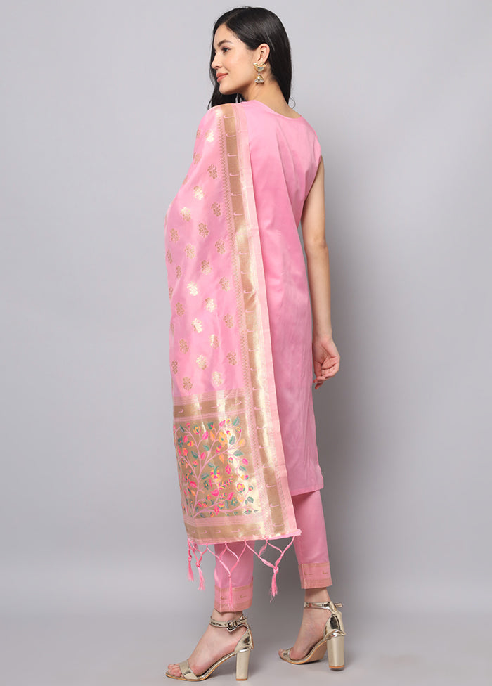 3 Pc Pink Readymade Cotton Dupatta Suit Set