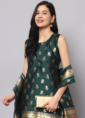 3 Pc Green Readymade Cotton Dupatta Suit Set