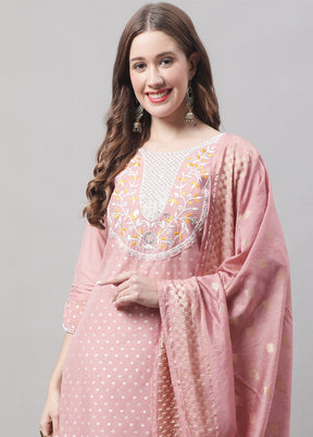 3 Pc Peach Readymade Chanderi Dupatta Suit Set