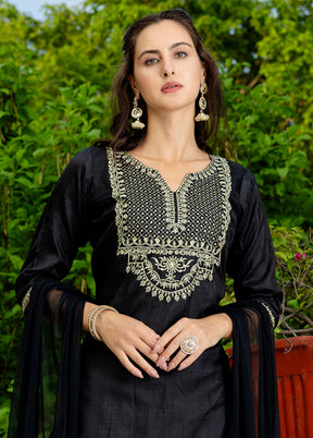 3 Pc Black Readymade Silk Dupatta Suit Set