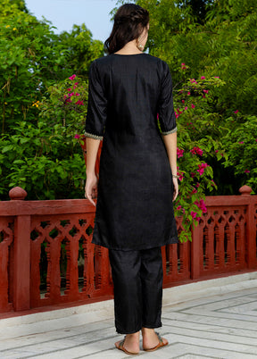 3 Pc Black Readymade Silk Dupatta Suit Set