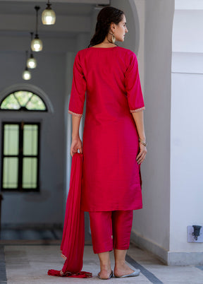 3 Pc Pink Readymade Silk Dupatta Suit Set