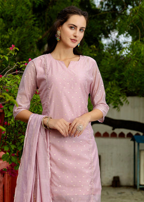 3 Pc Baby Pink Readymade Chanderi Dupatta Suit Set