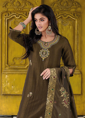 3 Pc Grey Readymade Viscose Dupatta Suit Set