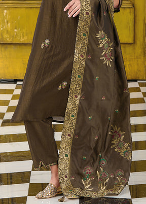 3 Pc Grey Readymade Viscose Dupatta Suit Set