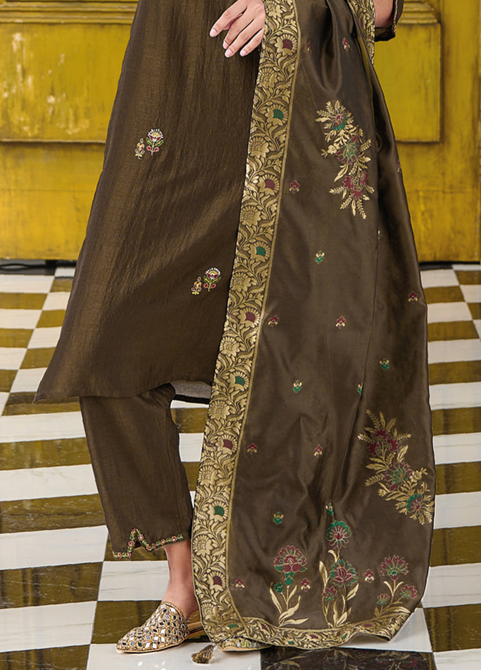 3 Pc Grey Readymade Viscose Dupatta Suit Set