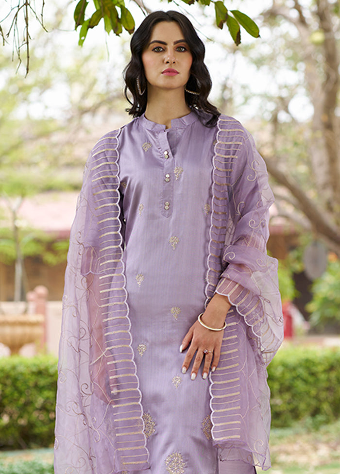 3 Pc Lavender Readymade Silk Dupatta Suit Set