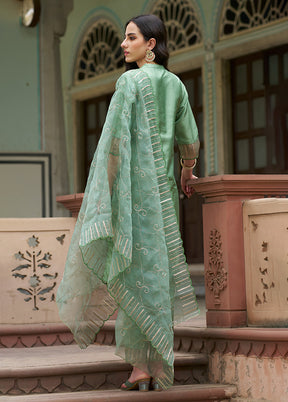 3 Pc Pista Green Readymade Silk Dupatta Suit Set