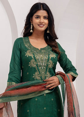 3 Pc Green Readymade Viscose Dupatta Suit Set